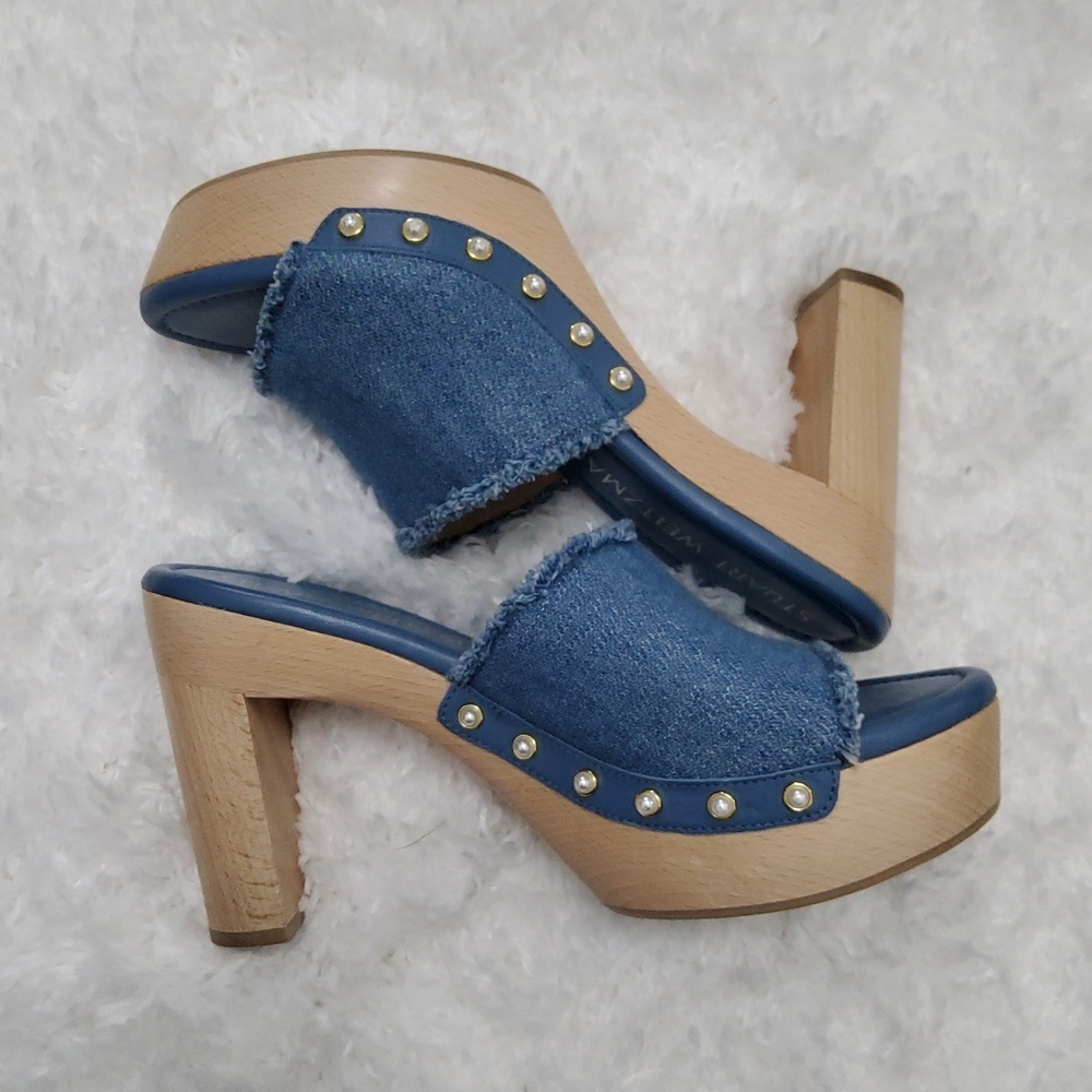 Stuart Weitzman Denim Studded Clogs - Picture 3 of 7